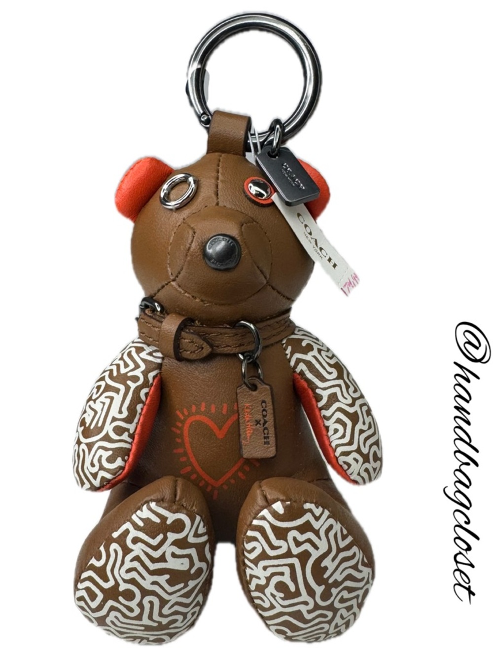 Coach Keith Haring Leather Heart Bear Bag Charm/Rare Fob  20138 Keychain - Picture 11 of 13